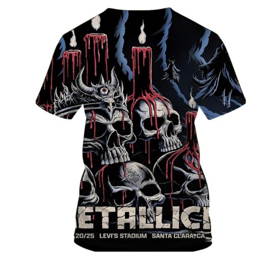 metallica m72 tour aop shirt june 20 2025 santa clara ca levis stadium skull candles grim reaper 3d artwork metallica x limp bizkit x ice nine kills concert tee 2
