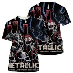 metallica m72 tour aop shirt june 20 2025 santa clara ca levis stadium skull candles grim reaper 3d artwork metallica x limp bizkit x ice nine kills concert tee