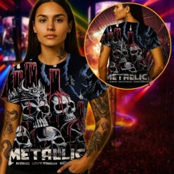 metallica m72 tour aop shirt june 20 2025 santa clara ca levis stadium skull candles grim reaper 3d artwork metallica x limp bizkit x ice nine kills concert tee 3