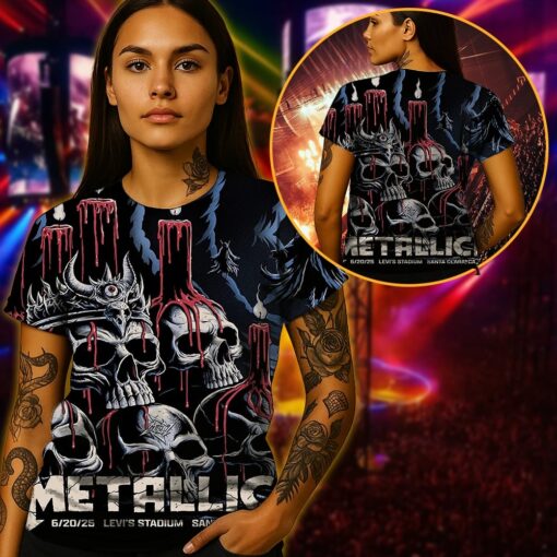 metallica m72 tour aop shirt june 20 2025 santa clara ca levis stadium skull candles grim reaper 3d artwork metallica x limp bizkit x ice nine kills concert tee 3