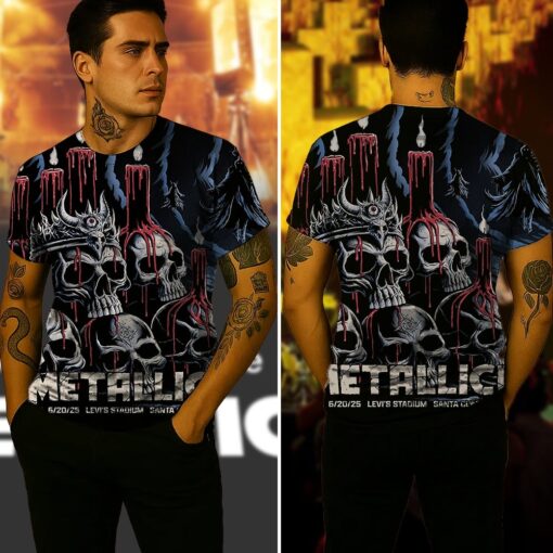 metallica m72 tour aop shirt june 20 2025 santa clara ca levis stadium skull candles grim reaper 3d artwork metallica x limp bizkit x ice nine kills concert tee 4