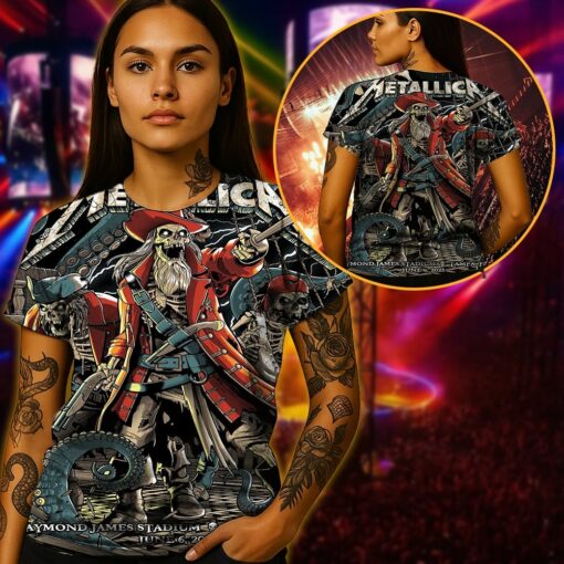 metallica m72 tour aop shirt june 6 2025 tampa fl raymond james stadium pirate skeletons kraken 3d artwork 3d concert tee 3