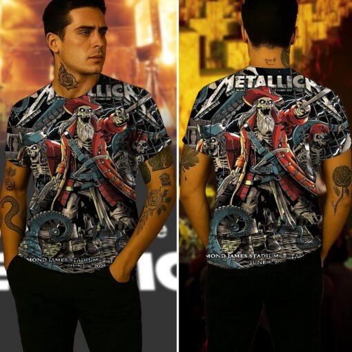 metallica m72 tour aop shirt june 6 2025 tampa fl raymond james stadium pirate skeletons kraken 3d artwork 3d concert tee 4