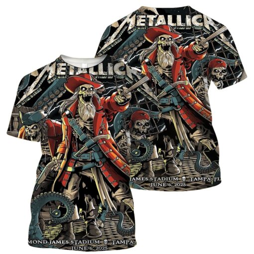 metallica m72 tour aop shirt june 6 2025 tampa fl raymond james stadium pirate skeletons kraken 3d artwork 3d concert tee