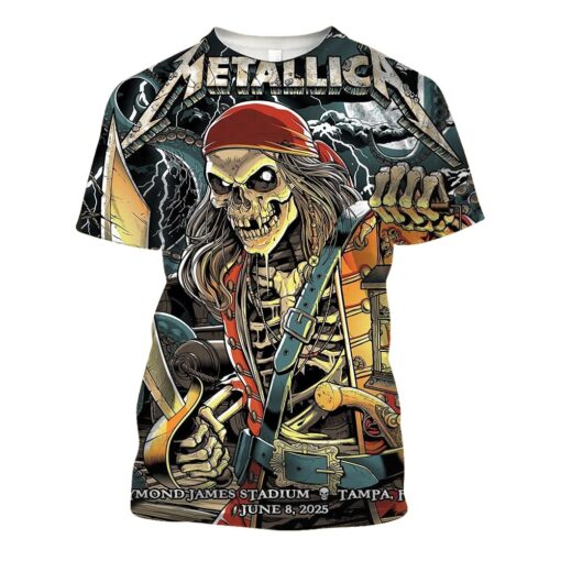 metallica m72 tour aop shirt june 8 2025 tampa fl raymond james stadium skeleton pirate with lantern 3d artwork limited concert tee 1