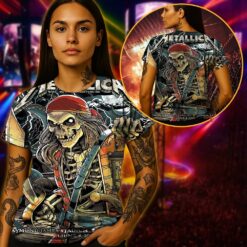 metallica m72 tour aop shirt june 8 2025 tampa fl raymond james stadium skeleton pirate with lantern 3d artwork limited concert tee 3