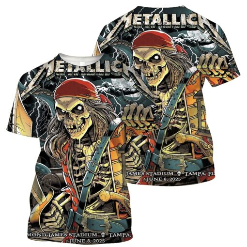 metallica m72 tour aop shirt june 8 2025 tampa fl raymond james stadium skeleton pirate with lantern 3d artwork limited concert tee