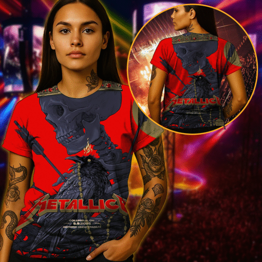 metallica m72 tour aop shirt may 9 2025 columbus oh historic crew stadium raven crowned skeleton 3d artwork metallica x pantera concert tee 3