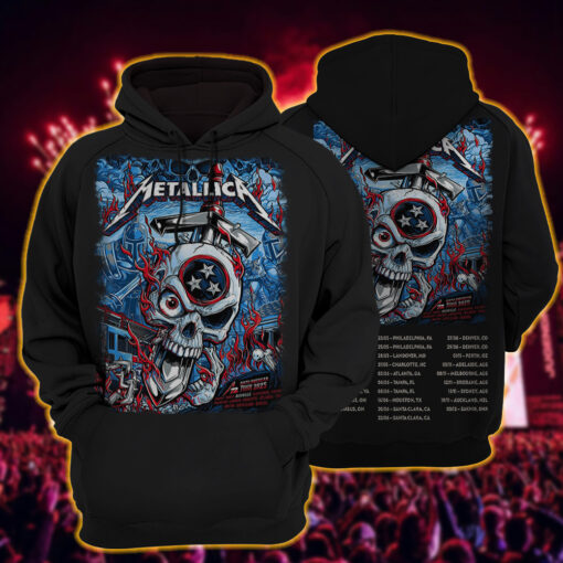 metallica m72 world tour 2025 may 1 3 nashville tennessee nissan stadium flaming skull blades artwork hoodie shirt 3