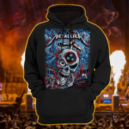metallica m72 world tour 2025 may 1 3 nashville tennessee nissan stadium flaming skull blades artwork hoodie shirt