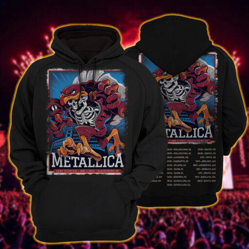 metallica m72 world tour 2025 may 7 blacksburg virginia lane stadium hokie bird skeleton mascot artwork hoodie shirt 3