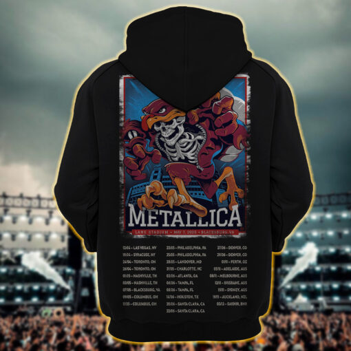 metallica m72 world tour 2025 may 7 blacksburg virginia lane stadium hokie bird skeleton mascot artwork hoodie shirt1
