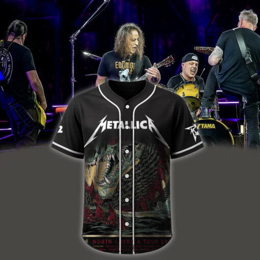 metallica m72 world tour baseball jersey april 19 2025 syracuse new york jma wireless dome sea serpent monster artwork 1