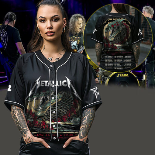 metallica m72 world tour baseball jersey april 19 2025 syracuse new york jma wireless dome sea serpent monster artwork 3
