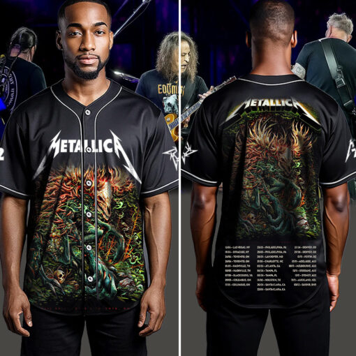 metallica m72 world tour baseball jersey april 24 26 2025 toronto ontario rogers centre skullhorn forest beast artwork 4