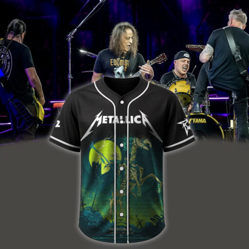 metallica m72 world tour baseball jersey june 14 2025 houston tx nrg stadium death rider skeleton knight edition 1