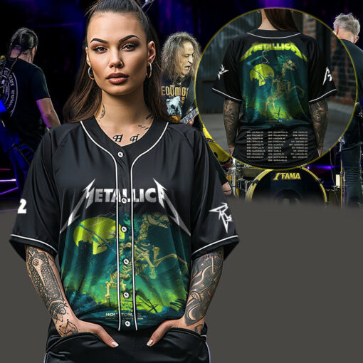 metallica m72 world tour baseball jersey june 14 2025 houston tx nrg stadium death rider skeleton knight edition 3