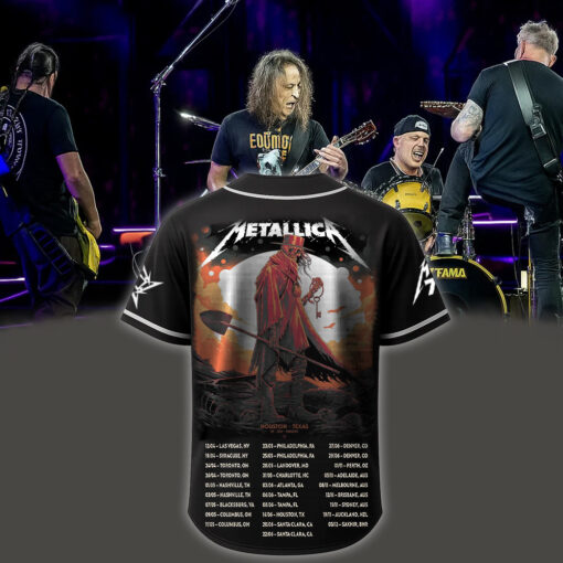 metallica m72 world tour baseball jersey june 14 2025 houston tx nrg stadium the gravedigger skeleton with key edition 2