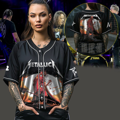 metallica m72 world tour baseball jersey june 14 2025 houston tx nrg stadium the gravedigger skeleton with key edition 3