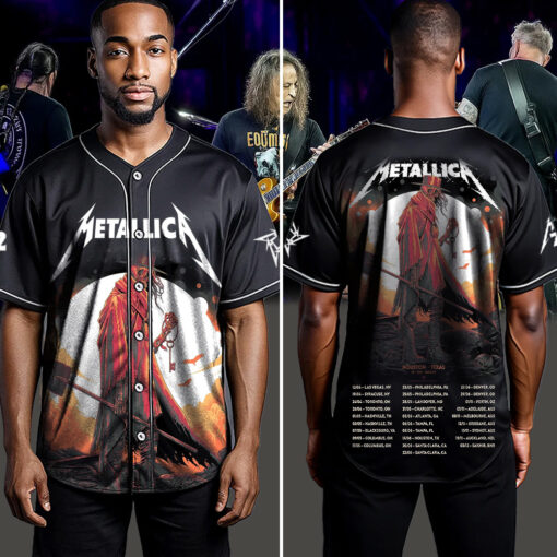metallica m72 world tour baseball jersey june 14 2025 houston tx nrg stadium the gravedigger skeleton with key edition 4