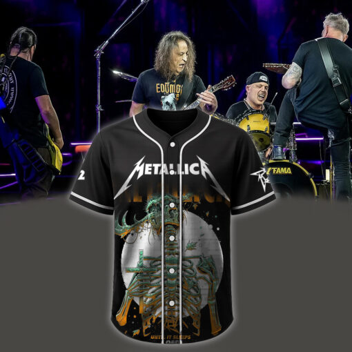 metallica m72 world tour baseball jersey june 14 2025 houston tx nrg stadium until it sleeps load skeleton edition by luke preece 1