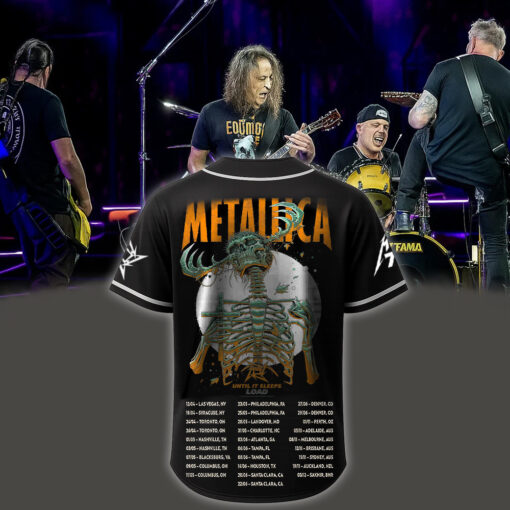 metallica m72 world tour baseball jersey june 14 2025 houston tx nrg stadium until it sleeps load skeleton edition by luke preece 2