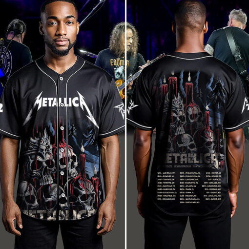 metallica m72 world tour baseball jersey june 20 2025 santa clara ca levis stadium candle skull edition ft limp bizkit ice nine kills 4