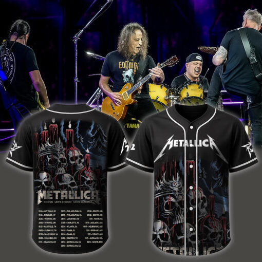 metallica m72 world tour baseball jersey june 20 2025 santa clara ca levis stadium candle skull edition ft limp bizkit ice nine kills