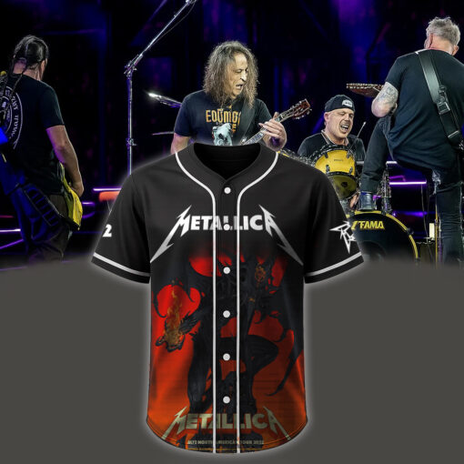 metallica m72 world tour baseball jersey june 20 2025 santa clara ca levis stadium demon flame no repeat weekend edition 1
