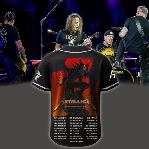 metallica m72 world tour baseball jersey june 20 2025 santa clara ca levis stadium demon flame no repeat weekend edition 2