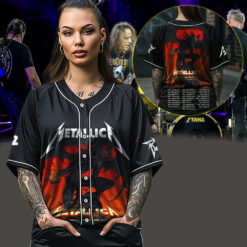 metallica m72 world tour baseball jersey june 20 2025 santa clara ca levis stadium demon flame no repeat weekend edition 3
