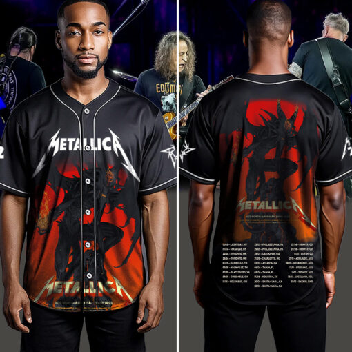 metallica m72 world tour baseball jersey june 20 2025 santa clara ca levis stadium demon flame no repeat weekend edition 4