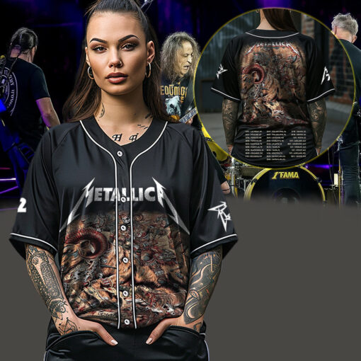 metallica m72 world tour baseball jersey june 29 2025 denver co empower field skullhorn forest beast edition 3