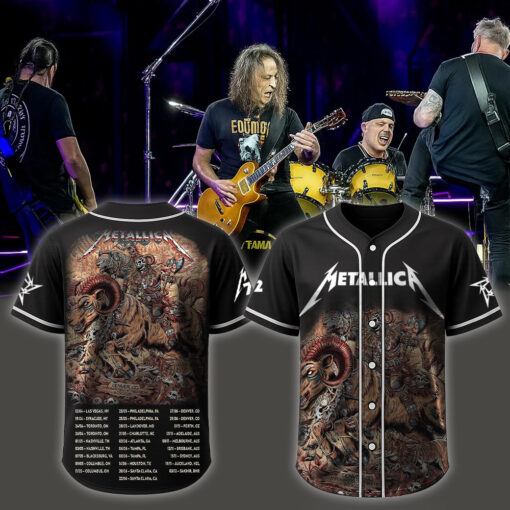 metallica m72 world tour baseball jersey june 29 2025 denver co empower field skullhorn forest beast edition