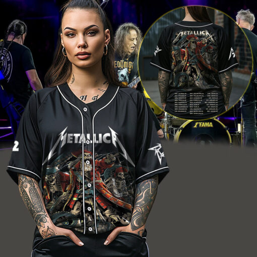 metallica m72 world tour baseball jersey june 6 2025 tampa fl raymond james stadium skeleton pirate crew edition 3