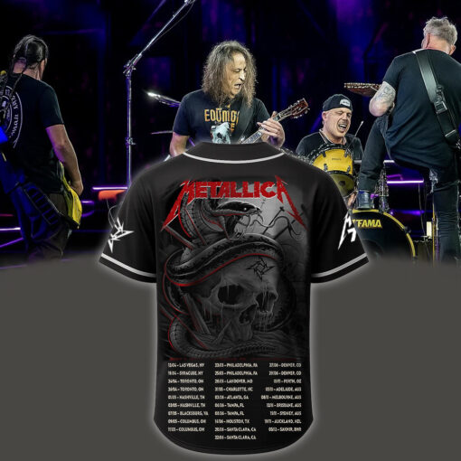 metallica m72 world tour baseball jersey may 1 2025 nashville tennessee nissan stadium snake skull pit edition 2