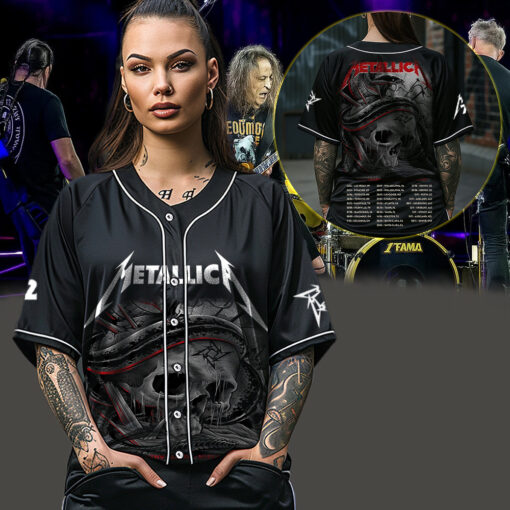 metallica m72 world tour baseball jersey may 1 2025 nashville tennessee nissan stadium snake skull pit edition 3