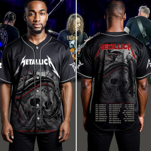 metallica m72 world tour baseball jersey may 1 2025 nashville tennessee nissan stadium snake skull pit edition 4