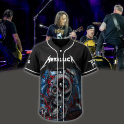 metallica m72 world tour baseball jersey may 1 3 2025 nashville tennessee nissan stadium skull stars of fire artwork 1