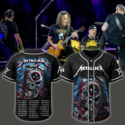 metallica m72 world tour baseball jersey may 1 3 2025 nashville tennessee nissan stadium skull stars of fire artwork