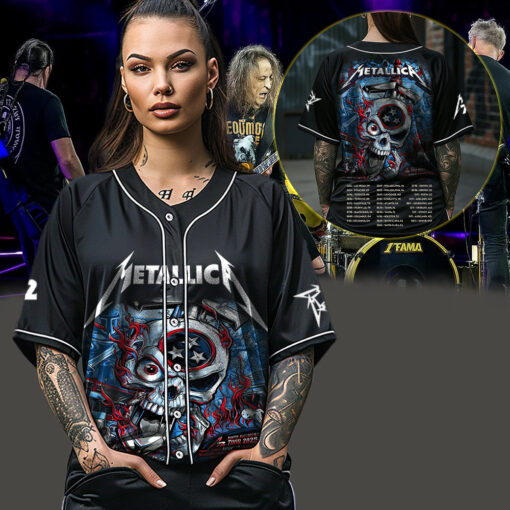 metallica m72 world tour baseball jersey may 1 3 2025 nashville tennessee nissan stadium skull stars of fire artwork 3
