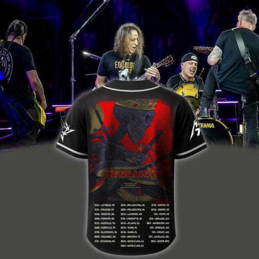 metallica m72 world tour baseball jersey may 11 2025 columbus ohio historic crew stadium skeleton king serpent design 2