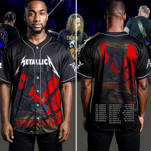 metallica m72 world tour baseball jersey may 11 2025 columbus ohio historic crew stadium skeleton king serpent design 4