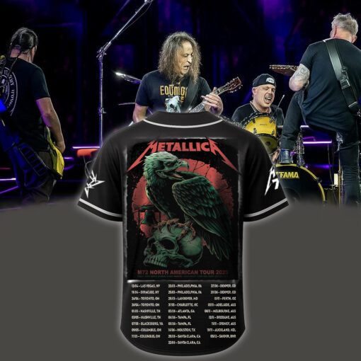 metallica m72 world tour baseball jersey may 23 2025 philadelphia pennsylvania lincoln financial field eagle liberty skull design 2