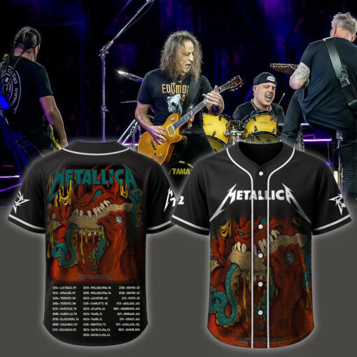 metallica m72 world tour baseball jersey may 25 2025 philadelphia pennsylvania lincoln financial field monster burger demon ii edition