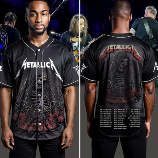 metallica m72 world tour baseball jersey may 28 2025 landover maryland northwest stadium grim reaper chains design feat pantera suicidal tendencies 4