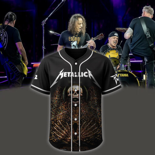 metallica m72 world tour baseball jersey may 31 2025 charlotte nc bank of america stadium crowned skeleton king design feat pantera suicidal tendencies 1