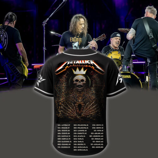 metallica m72 world tour baseball jersey may 31 2025 charlotte nc bank of america stadium crowned skeleton king design feat pantera suicidal tendencies 2