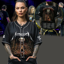 metallica m72 world tour baseball jersey may 31 2025 charlotte nc bank of america stadium crowned skeleton king design feat pantera suicidal tendencies 3