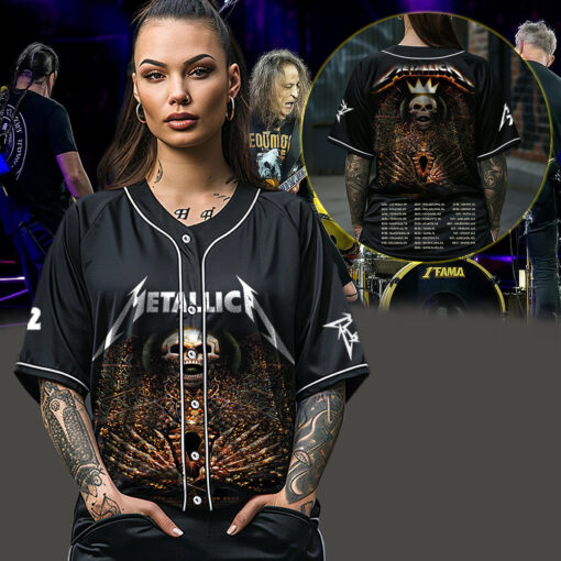 metallica m72 world tour baseball jersey may 31 2025 charlotte nc bank of america stadium crowned skeleton king design feat pantera suicidal tendencies 3